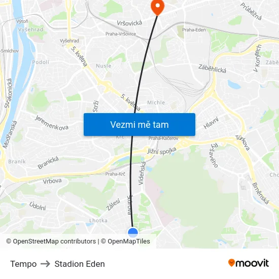 Tempo to Stadion Eden map