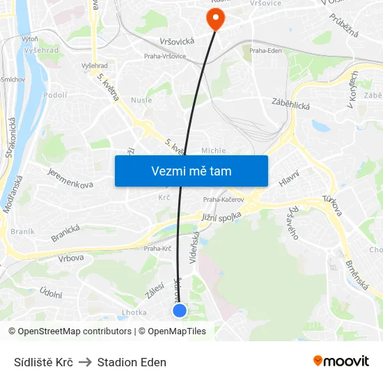 Sídliště Krč to Stadion Eden map