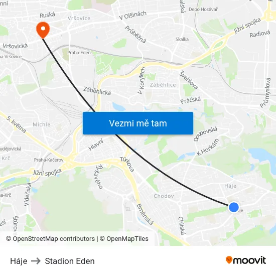 Háje to Stadion Eden map