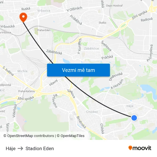 Háje to Stadion Eden map