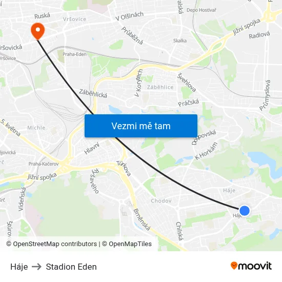 Háje to Stadion Eden map