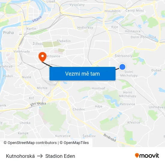Kutnohorská to Stadion Eden map