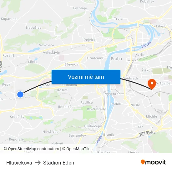 Hlušičkova to Stadion Eden map