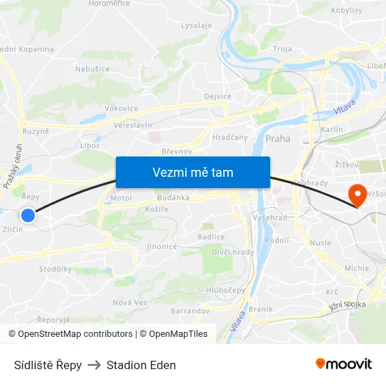 Sídliště Řepy to Stadion Eden map