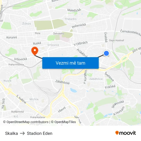Skalka to Stadion Eden map