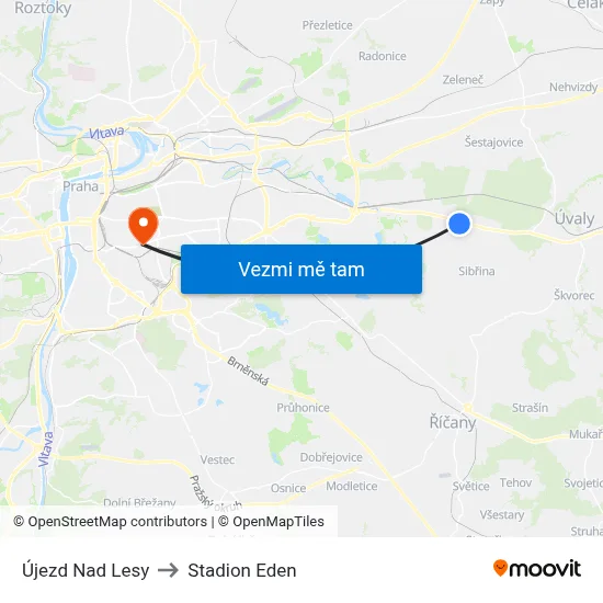 Újezd Nad Lesy to Stadion Eden map