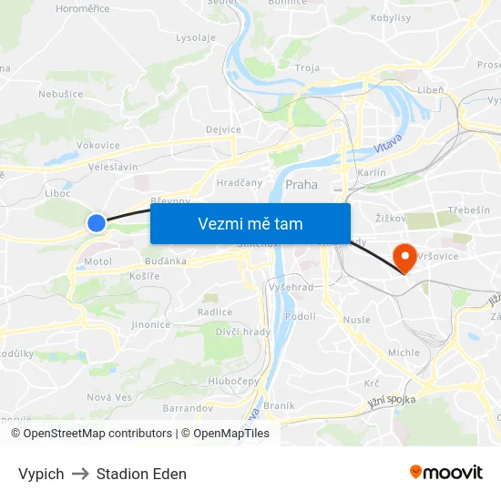 Vypich to Stadion Eden map