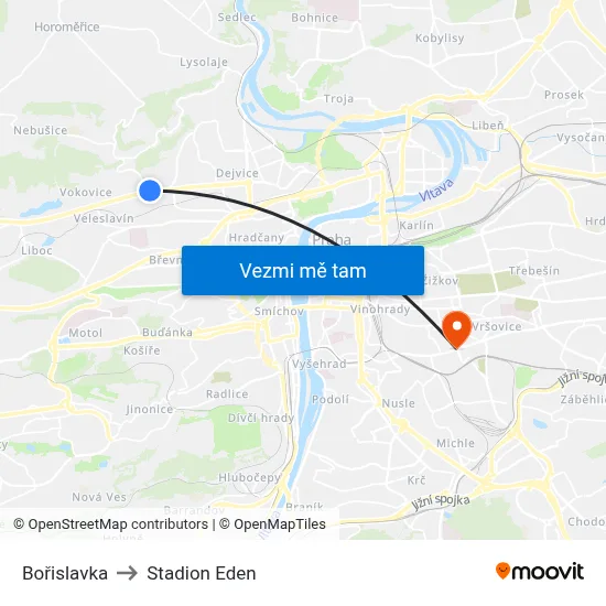 Bořislavka to Stadion Eden map