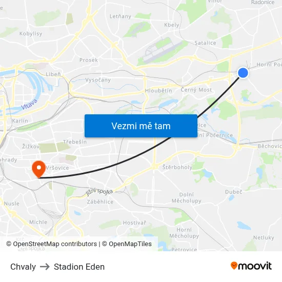 Chvaly to Stadion Eden map