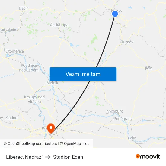 Liberec, Nádraží to Stadion Eden map