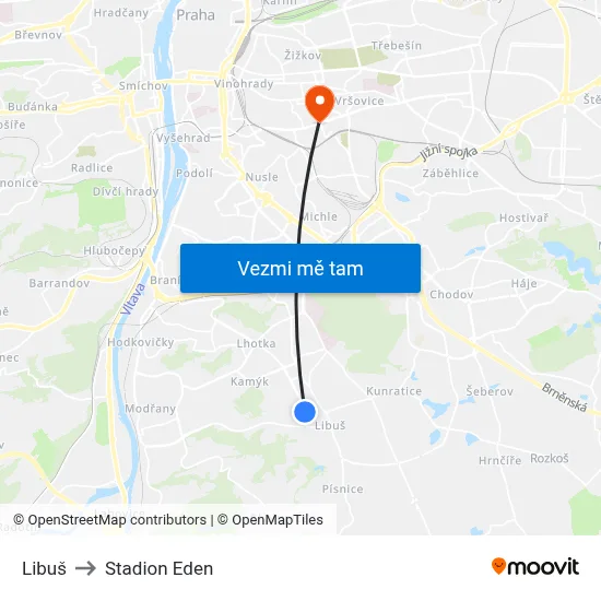 Libuš to Stadion Eden map