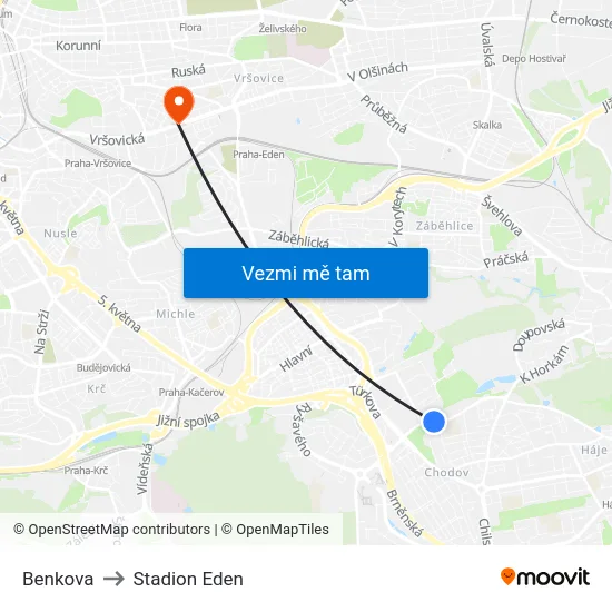 Benkova to Stadion Eden map