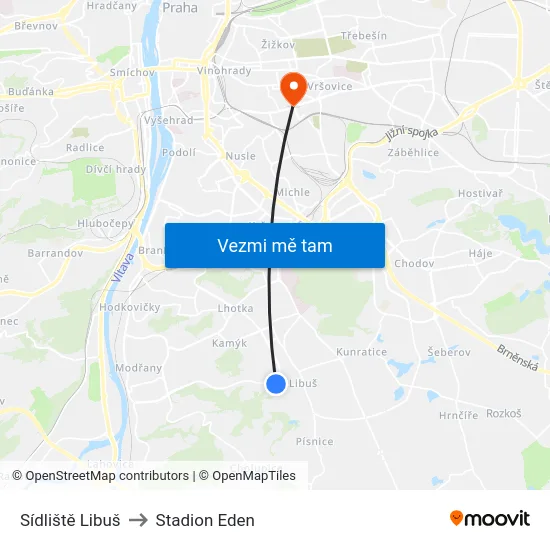 Sídliště Libuš to Stadion Eden map