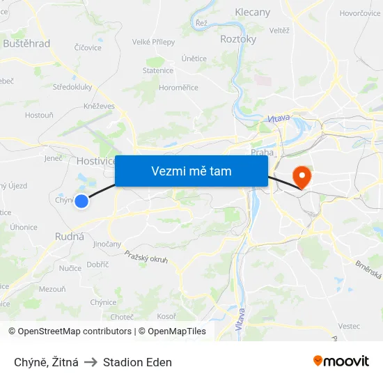 Chýně, Žitná to Stadion Eden map