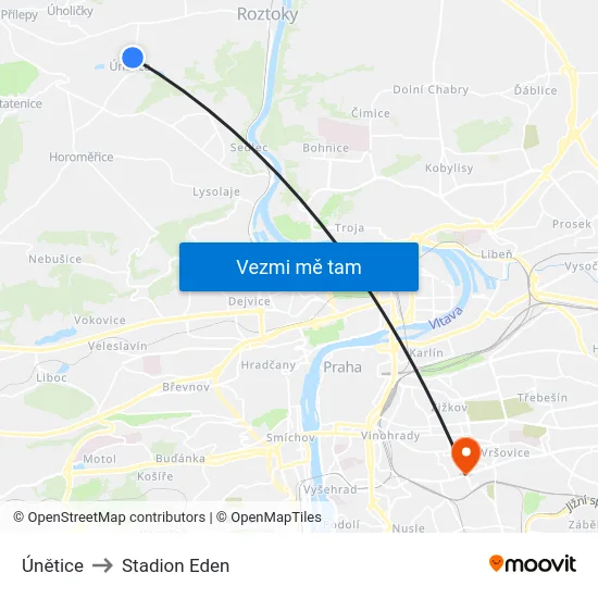 Únětice to Stadion Eden map