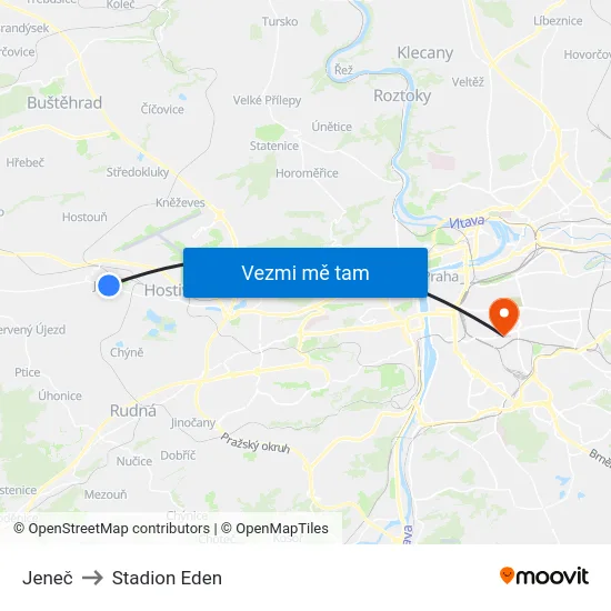 Jeneč to Stadion Eden map