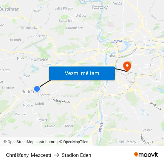 Chrášťany, Mezcestí to Stadion Eden map