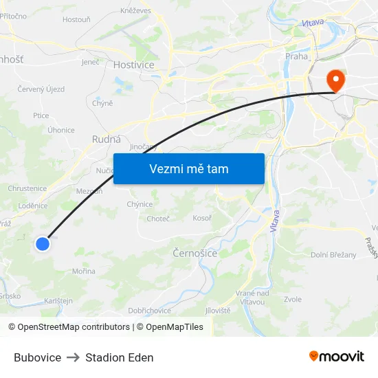 Bubovice to Stadion Eden map