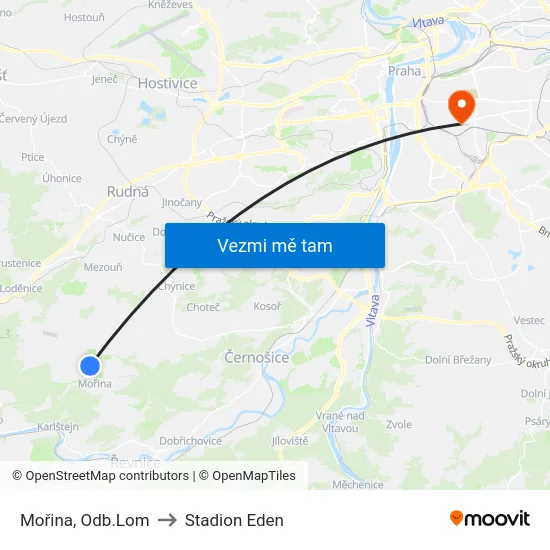Mořina, Odb.Lom to Stadion Eden map