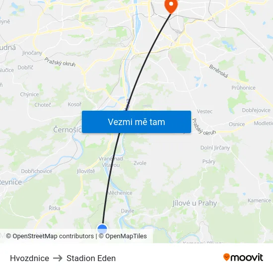 Hvozdnice to Stadion Eden map