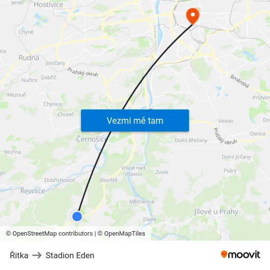 Řitka to Stadion Eden map