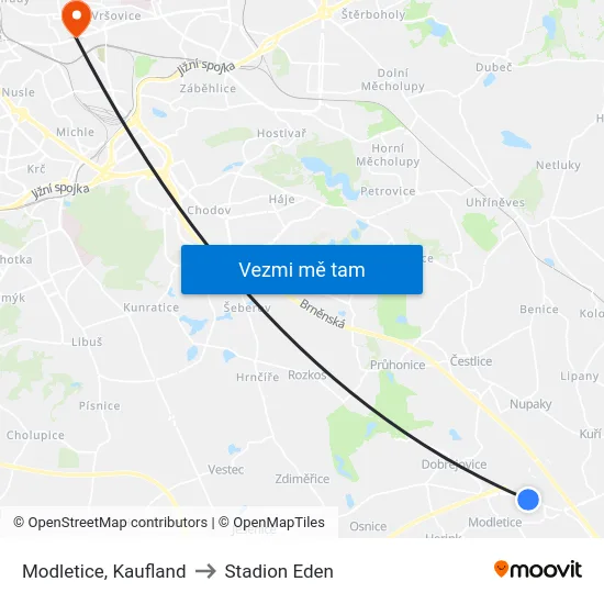 Modletice, Kaufland to Stadion Eden map