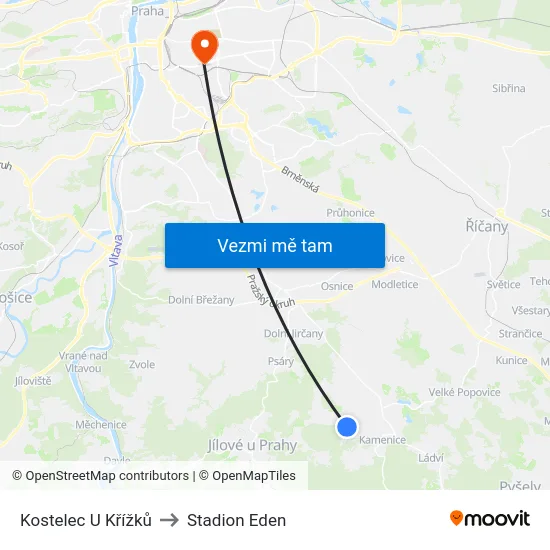 Kostelec U Křížků to Stadion Eden map