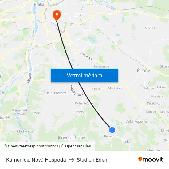 Kamenice, Nová Hospoda to Stadion Eden map