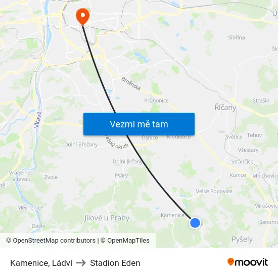 Kamenice, Ládví to Stadion Eden map