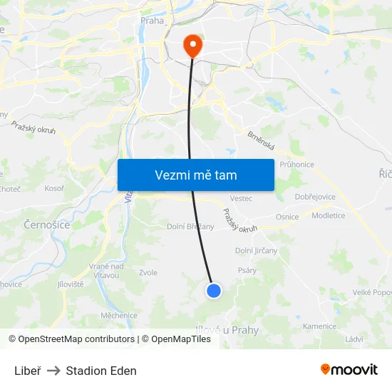 Libeř to Stadion Eden map