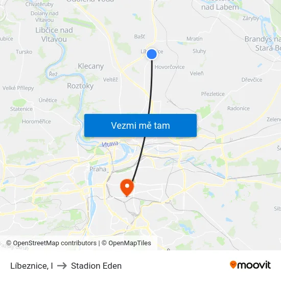 Líbeznice, I to Stadion Eden map