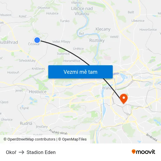 Okoř to Stadion Eden map