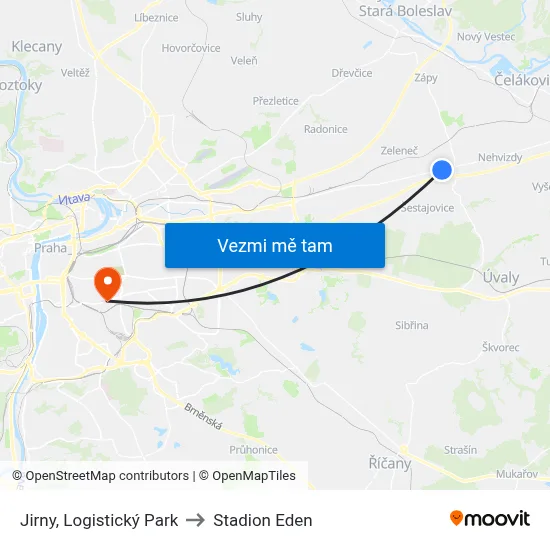 Jirny, Logistický Park to Stadion Eden map
