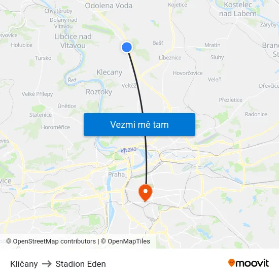 Klíčany to Stadion Eden map