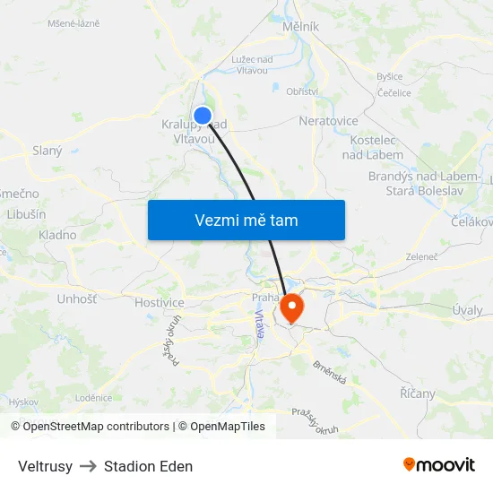 Veltrusy to Stadion Eden map