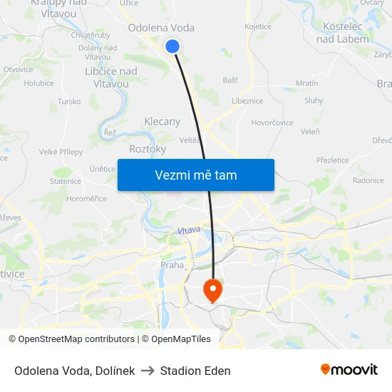 Odolena Voda, Dolínek to Stadion Eden map