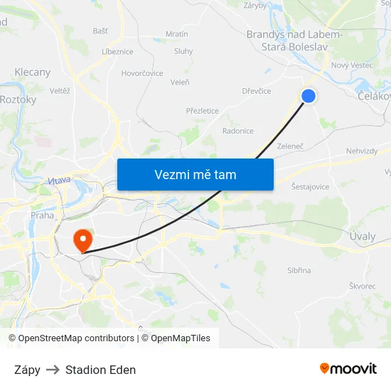 Zápy to Stadion Eden map