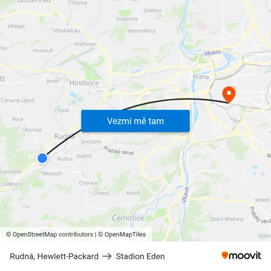 Rudná, Hewlett-Packard to Stadion Eden map