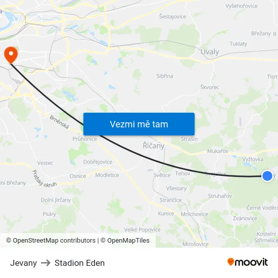 Jevany to Stadion Eden map
