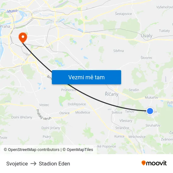 Svojetice to Stadion Eden map