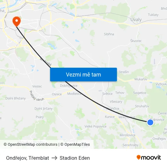 Ondřejov, Třemblat to Stadion Eden map