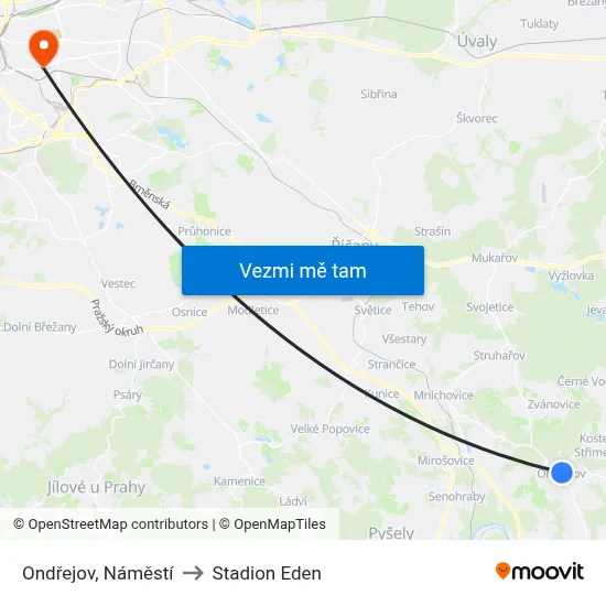 Ondřejov, Náměstí to Stadion Eden map