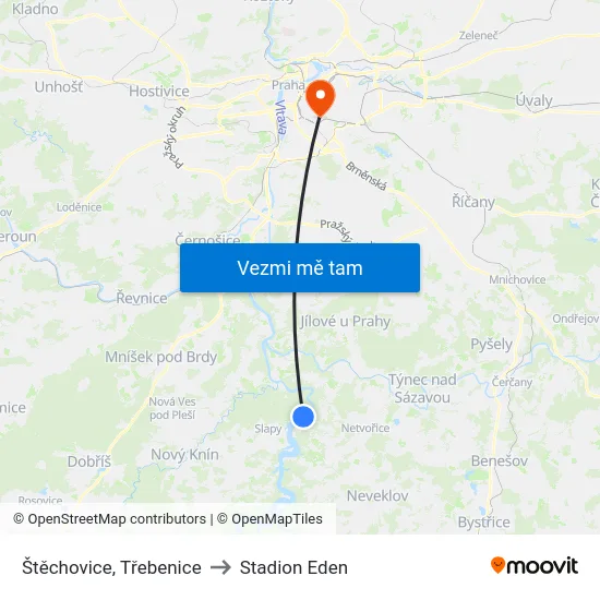Štěchovice, Třebenice to Stadion Eden map