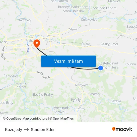 Kozojedy to Stadion Eden map