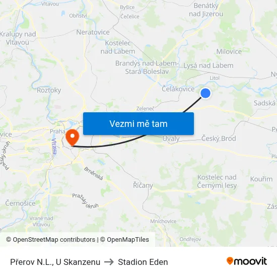 Přerov N.L., U Skanzenu to Stadion Eden map