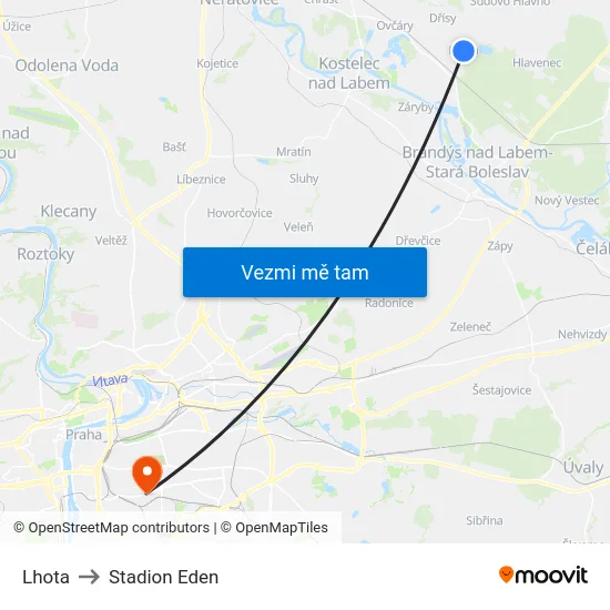 Lhota to Stadion Eden map