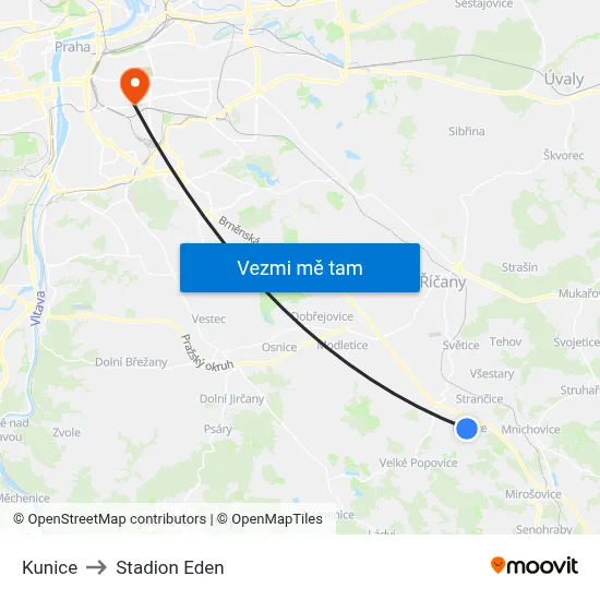 Kunice to Stadion Eden map