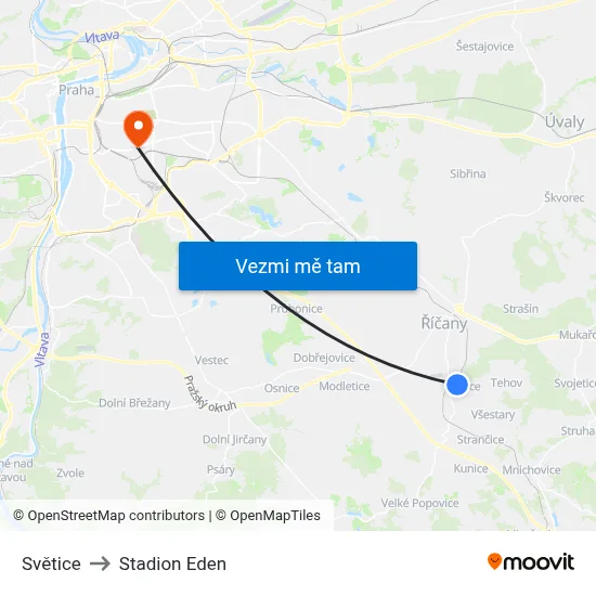 Světice to Stadion Eden map