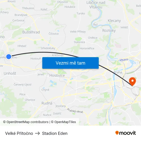 Velké Přítočno to Stadion Eden map