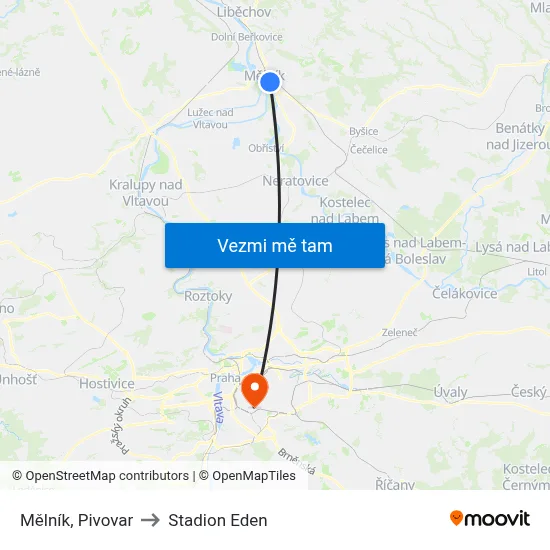 Mělník, Pivovar to Stadion Eden map